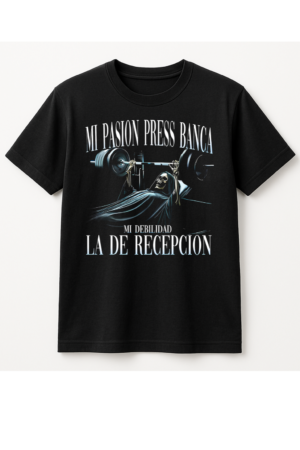 PLAYERA CALACAS GYM UNISEX MANGA CORTA MI DEBILIDAD LA DE RECEPCIÓN