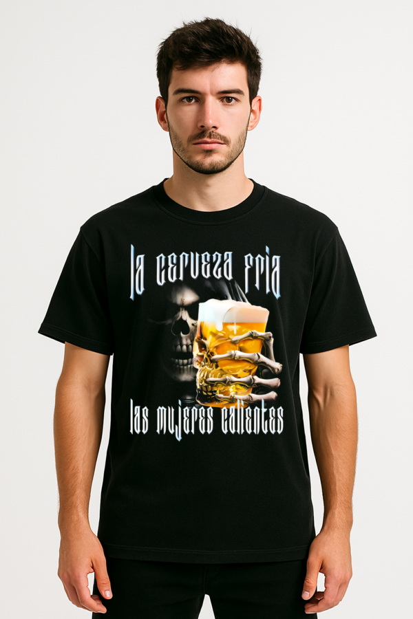 PLAYERA CALACAS GYM LA CERVEZA FRÍA MANGA CORTA