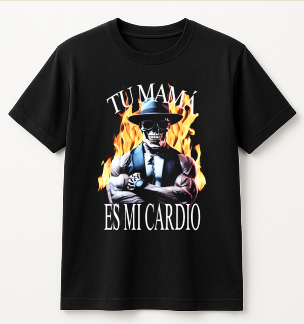 PLAYERA CALACAS GYM TU MAMÁ ES MI CARDIO UNISEX MANGA CORTA