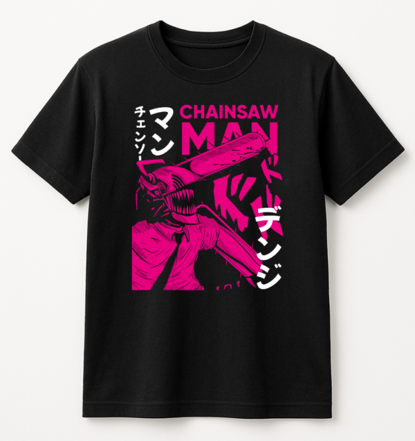 PLAYERA ANIME CHAINSAW MAN PINK UNISEX MANGA CORTA