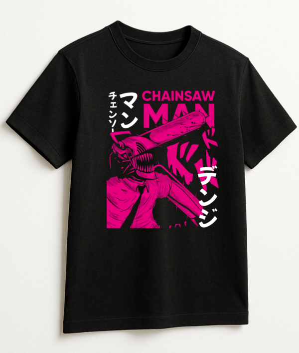 PLAYERA ANIME CHAINSAW MAN PINK UNISEX MANGA CORTA